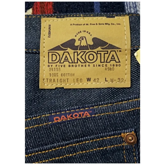 VINTAGE 80's DEADSTOCK DAKOTA BY 5 BROTHERS RAW DENIM JEANS- SIZE 42X32